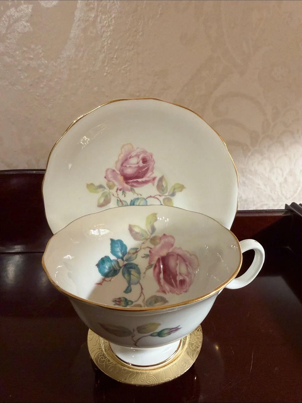 Vintage Radfords Crown China pink rose tea cup and saucer set England